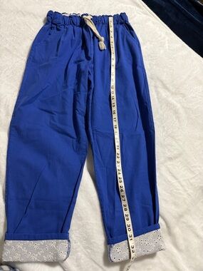 Blue Drawstring Casual Pants with Eyelet Cuffs